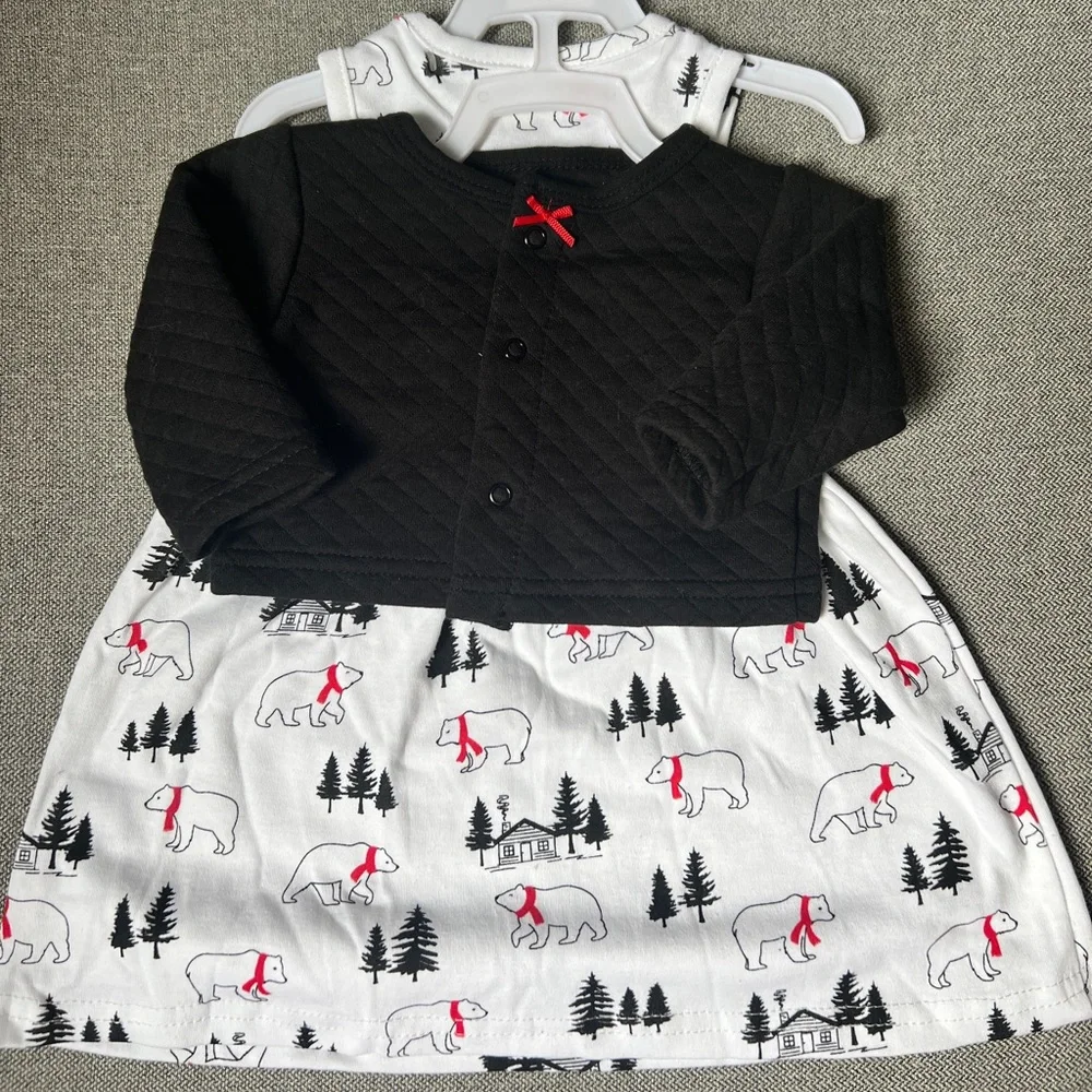 0-3 Month Hudson Baby Girl cute Dress with cardigan great for the holidays